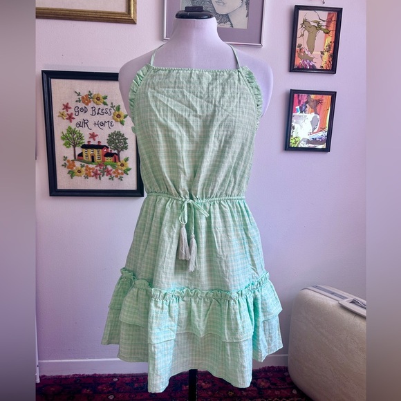 Majorelle Mint Gingham Halter Ruffle Dress – Size M - Picture 1 of 13